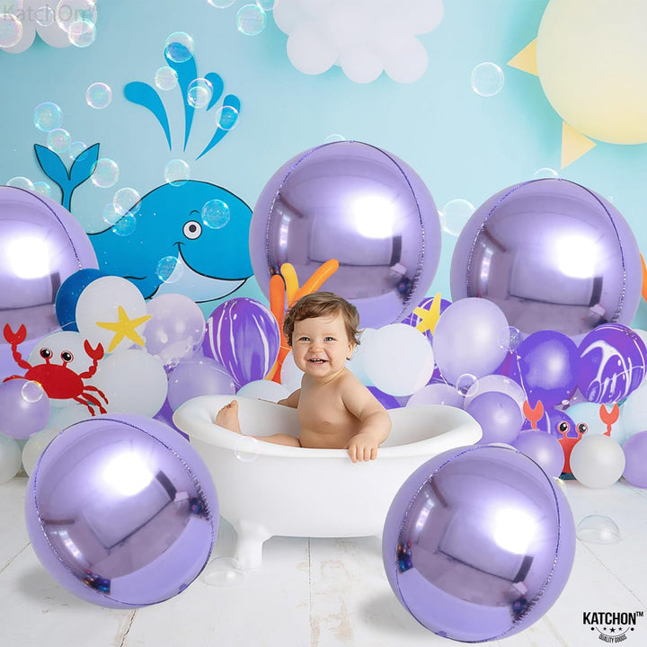 KatchOn, Big Purple Foil Balloons - 22 Inch, Pack of 6 | 4D Round Balloons, Light Purple Mylar Balloons | Purple Metallic Lavender Balloons for Lavender Party Decorations | Metallic Purple Balloons
