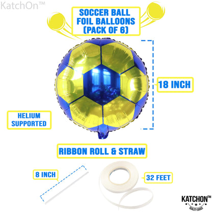 KatchOn, Yellow and Blue Soccer Balloons - 18 Inch, Pack of 6 | Soccer Birthday Party Decorations, Sports Themed Party Decorations | soccer decorations For Party With Blue and Yellow Balloons