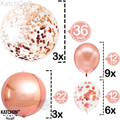 KatchOn, Huge Rose Gold Balloons With Confetti - 36 Inch, Pack of 21 | Rose Gold Confetti Balloons For Weddings | Engagement Party Decorations | Rose Gold Birthday Balloons | Bachelorette Party |