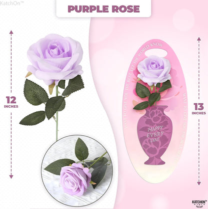 KatchOn Purple Rose Flower Gift – 13 Inch Artificial Rose with Greeting Card | Valentine Gifts for Women | Valentines Day Gifts for Her | Birthday Gift for Women | Anniversary Flower Gifts for Wife