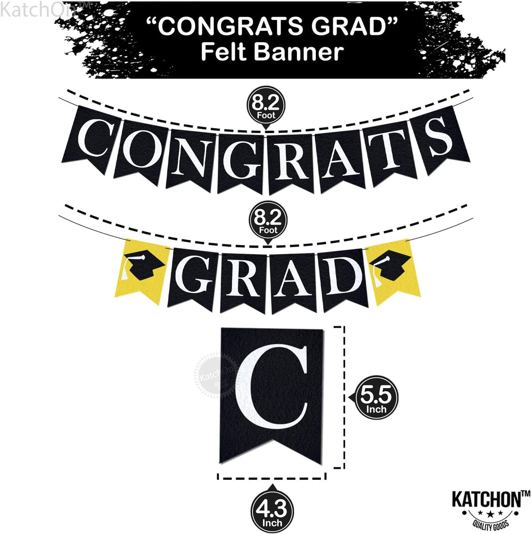 KatchOn, Congrats Grad Banner Black - Felt, No DIY | Congrats Banner for Black Graduation Decorations 2026 | Graduation Banner for 2026 Graduation Party Decorations | Congratulations Banner