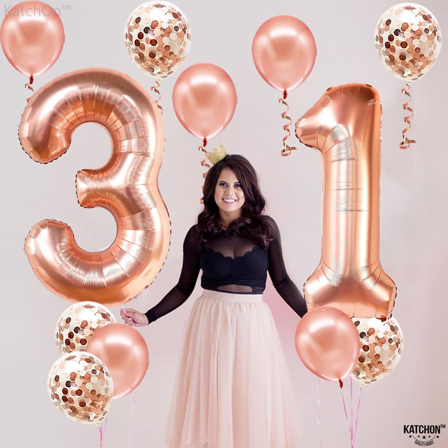 KatchOn, Rose Gold 31 Balloons Numbers - 40 Inch | 31 Birthday Decorations for Women | 31st Birthday Balloons | 31 Balloon Numbers with Confetti Balloons for Happy 31st Birthday Decorations for Women