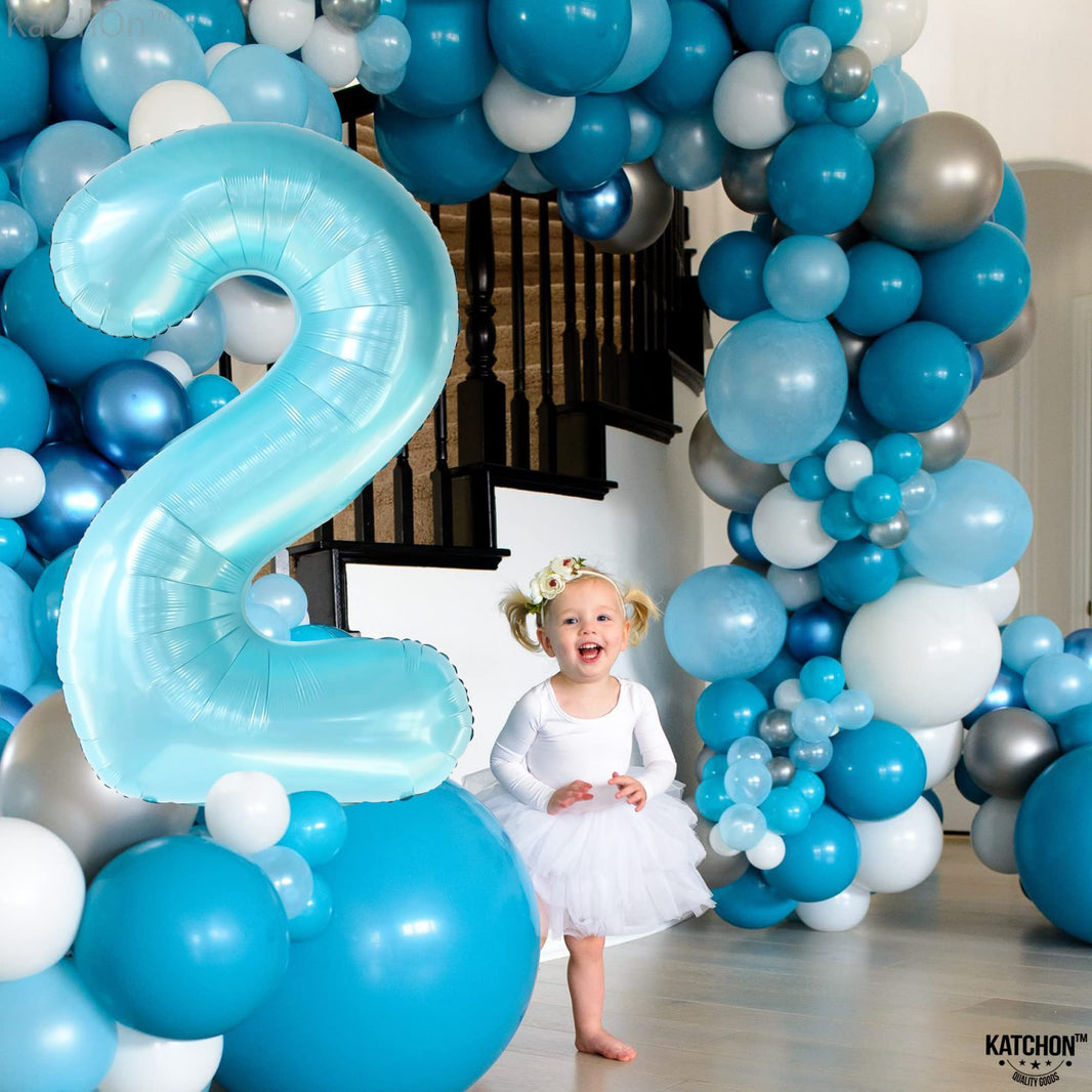 KatchOn Giant Light Blue Number 2 Balloon - 40 Inch | Light Blue 2 Balloon Number | Two Cool Birthday Party Decorations Boy | Light Blue 2nd Birthday Decorations for Boys
