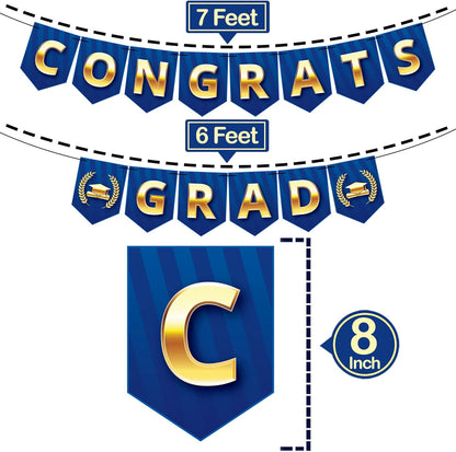 KatchOn, Blue and Gold Congrats Grad Banner - Big, 10 Feet, No DIY | Graduation Banner for 2026 | Grad Party Decorations | Congrats Grad Sign, 2026 Graduation Decorations, Graduation Party Decorations