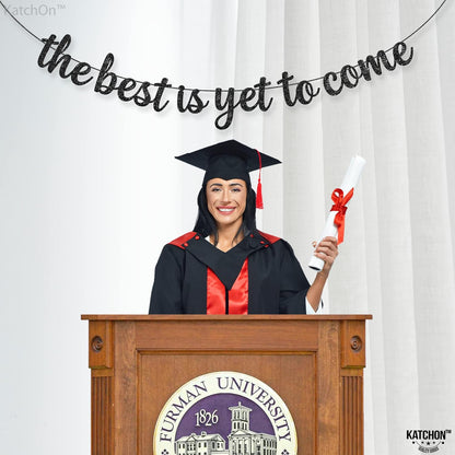 KatchOn, Glitter The Best is Yet to Come Banner - 10 Feet, No DIY | Black Congratulations Banners, Graduation Decorations Class of 2026 | Graduation Banner, Congratulations Decorations for Gard Party