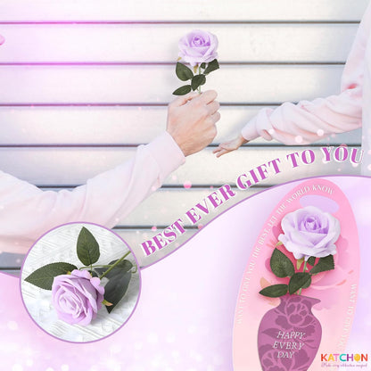 KatchOn Purple Rose Flower Gift – 13 Inch Artificial Rose with Greeting Card | Valentine Gifts for Women | Valentines Day Gifts for Her | Birthday Gift for Women | Anniversary Flower Gifts for Wife