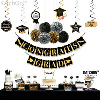 KatchOn, Black and Gold Graduation Party Decorations 2026 - Pack of 19 | Graduation Hanging Swirls for Grad Party | Congrats Grad Banner | Grad Banner for 2026 Graduation Decorations