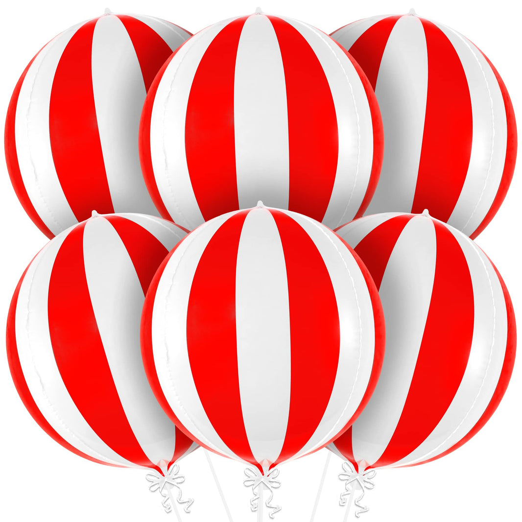 KatchOn, Huge Red and White Carnival Balloons - 22 Inches, Pack of 6 | Red and White Striped Balloon for Carnival Decoration | Circus Balloons For Birthday, Retro, 70s, Circus Theme Party Decorations