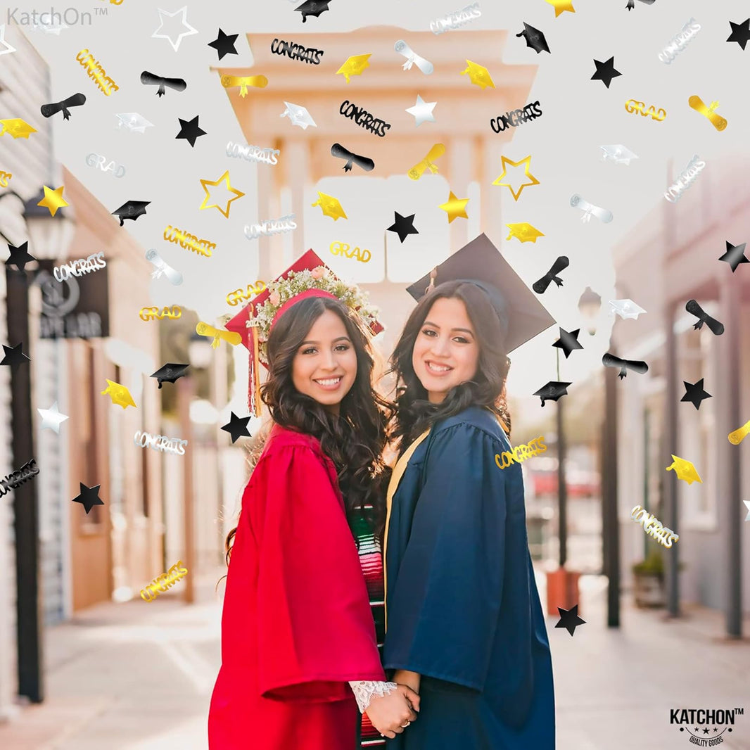 KatchOn, Black and Gold Graduation Confetti 2024 - Pack of 1000 | Congrats Grad Confetti for 2024 Graduation Decor | 2024 confetti for 2024 Graduation Party Supplies | Graduation Table Decorations