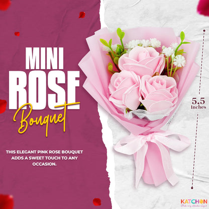 KatchOn, Artificial Rose Flower Bouquet - Pink Artificial Flowers, Birthday Gifts for Women, Girlfriend, Wife | Pink Rose Bouquet for Romantic, Appreciation, Anniversary, Gifts for Her