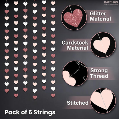 KatchOn, Felt Heart Garland for Valentines - Pack of 6 | Hanging Hearts Decorations | Valentine Hanging Garland for Valentines Day Decorations | Valentines Day Garland | Galentines Day Decorations