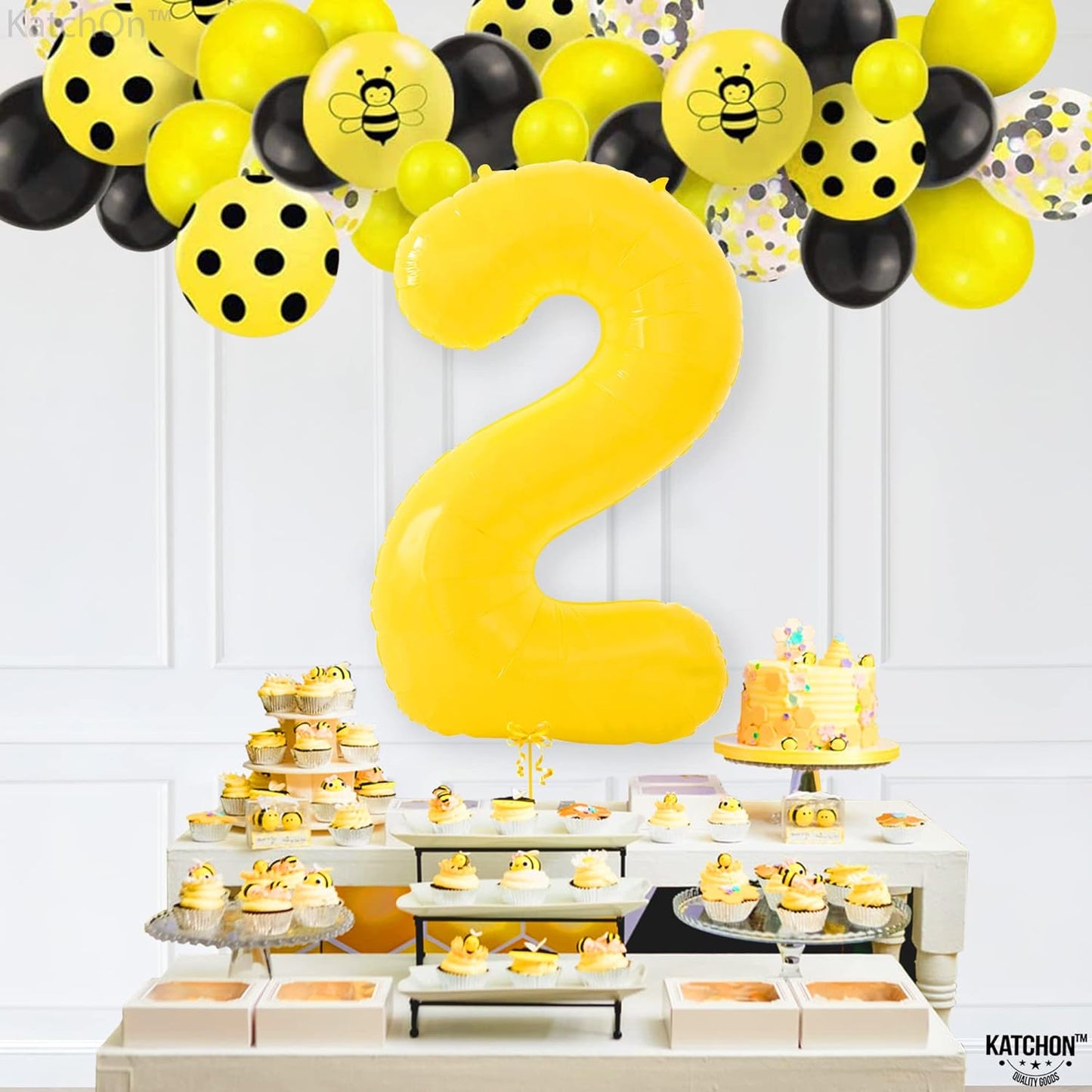 KatchOn, Giant Yellow 2 Balloon Number - 40 Inch | Two Birthday Balloon for 2nd Birthday Decorations | 2 Year Old Balloon, Party Decorations | Number 2 Balloon Yellow for 2nd Bee Day Party Decorations