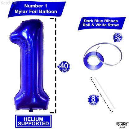 KatchOn, Blue 1 Number Balloon for First Birthday - Big,40 Inch | Blue Number 1 Balloon for First Birthday | Navy Blue Number One Balloon | 1st birthday decorations Boy