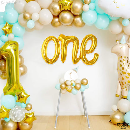 KatchOn, Gold One Balloon - 20 Inch | Script One Balloon | 1st Birthday Decorations Boy, Girls | Golden Birthday Party Decorations | 1 Year Anniversary Decorations