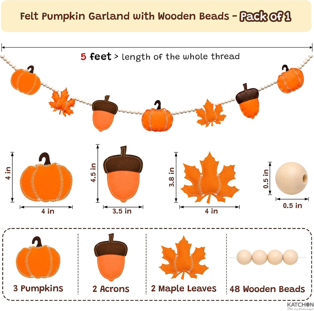 KatchOn Happy Fall Banner, Pumpkin Garland with Maple Leaves and Wood Beads
