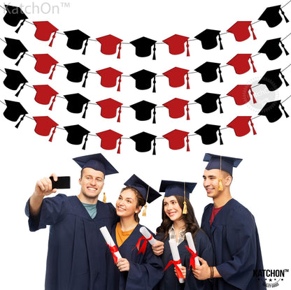 KatchOn, Red and Black Graduation Cap Garland, 8 Feet - 4 Strings | Red and Black Grad Decoration Class of 2026 | Graduation Decorations 2026 | Graduation Cap Decorations