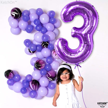 KatchOn, Giant Purple Number 3 Balloon - 40 Inch | 3rd Mylar Foil Balloon For Happy Birthday Decorations | 3rd Number Balloons For Mermaid Purple Party Happy Anniversary Decorations