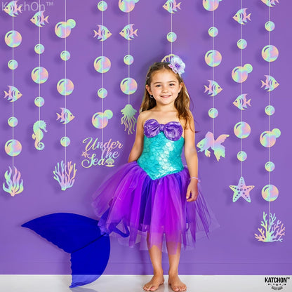 KatchOn, Blue and Purple Seashell Banner Garland - 8 Feet, 9 Strings | Mermaid Decorations | Ocean Themed Party Decorations | Under The Sea Garland | Under The Sea Party Decorations