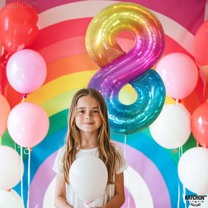KatchOn, Giant Rainbow Number 8 Balloon - 40 Inch | 8 Balloons for Birthday Girl Rainbow 8 Balloon Number | 8th Tie Dye Birthday Decorations For Girls | 8 Number Balloons for Anniversary Decorations