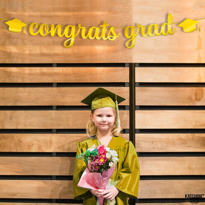 KatchOn, Shiny Congrats Grad Banner - 10 Feet, No DIY | Graduation Banner for Congratulations Graduate 2026 | Gold Graduation Decorations | Congratulations Banner, Graduation Party Decorations 2026
