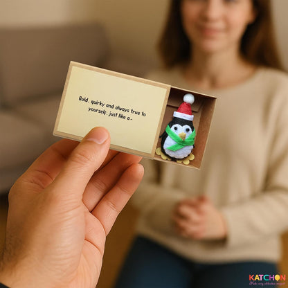 KatchOn, Handmade Mini Penguin Gift with Matchbox Message | Cute Valentines Day Gifts for Her, Unique Penguin for Women, Sister, Men | Dad Birthday Gift, Galentines Gifts for Friends, Boyfriend