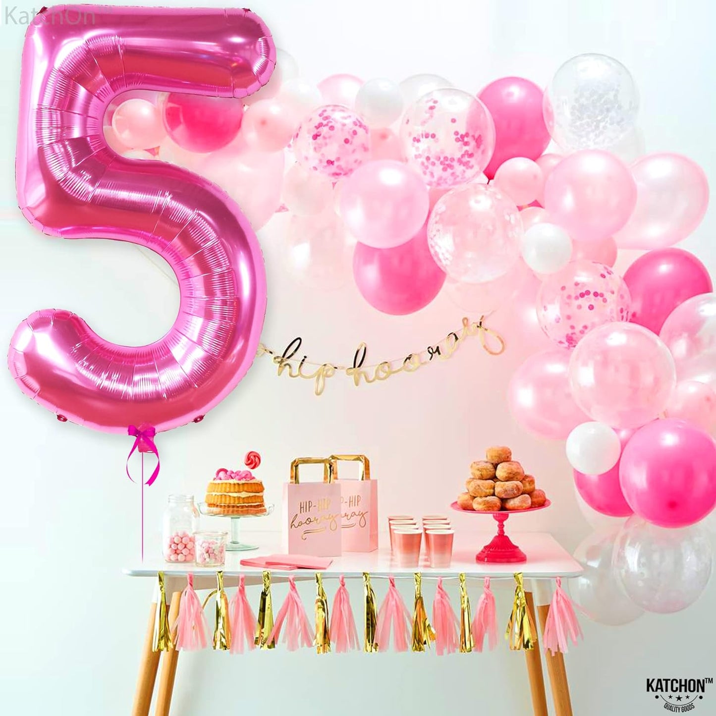 KatchOn, Hot Pink 5 Balloon Number - 40 Inch | Pink Number 5 Balloon for 5 Year Old Birthday Decorations | 5 Year Old Balloon, 5th Birthday Decorations Girl | Pink Balloon for 5th Birthday Decorations