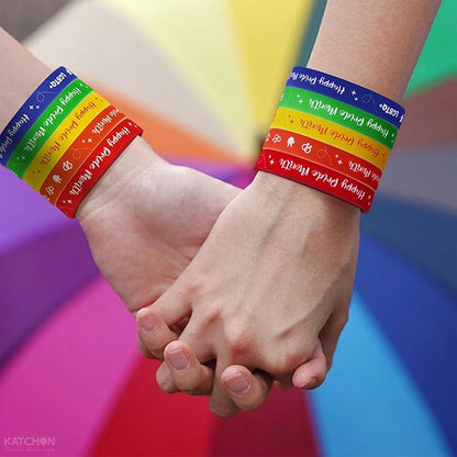KatchOn, Happy Pride Month Bracelets - Pack of 40 | Pride Bracelets Bulk for Rainbow Party Favors Pride Decorations Gay Décor