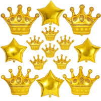 Katchon, Large Gold Crown Balloons And Gold Star Balloons - 28 Inch, Pack Of 14 | gold Party Decorations For Royal Birthday Party Decorations | Royalty Baby Shower | Crown Queen party decorations
