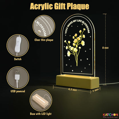 KatchOn, Acrylic Plaque Gift | Elegant Engraved Floral LED Lamp Gift | Valentines Day Gifts for Her, Heartfelt Message for Wife, Girlfriend, Anniversary, Birthday Gifts for Women | Office Desk Decor