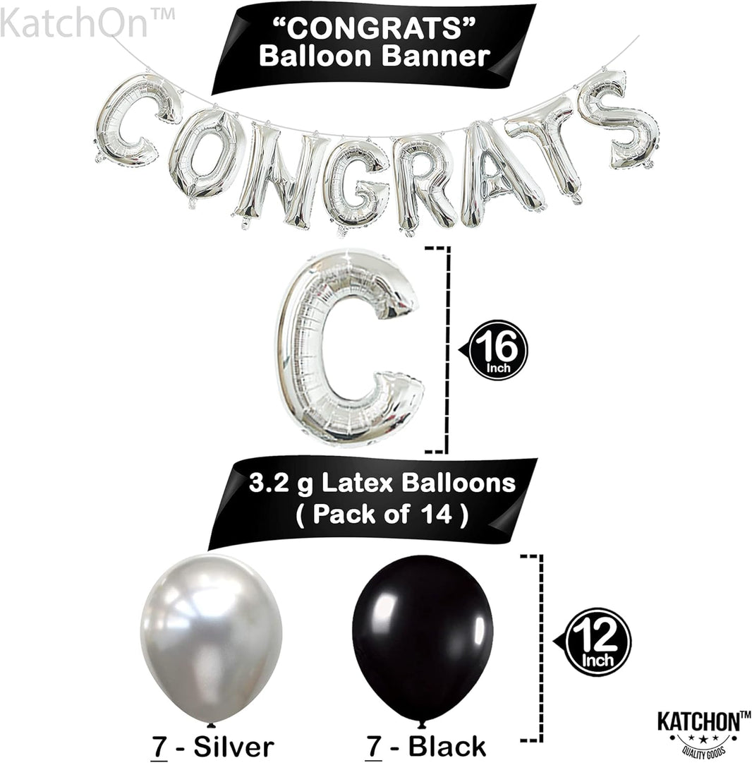 KatchOn, Silver Congrats Balloons Set - Big 28 Inch, Pack of 27 | Black and Silver Graduation Decorations 2026 | Congratulations Balloons, Graduation Decorations Class of 2026