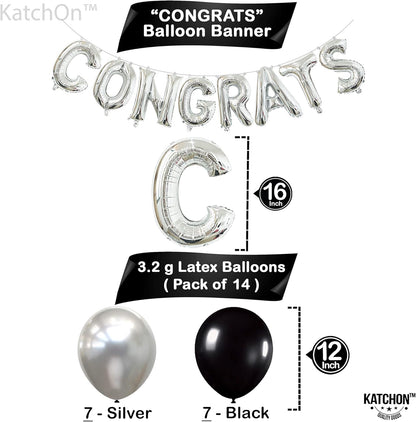 KatchOn, Silver Congrats Balloons Set - Big 28 Inch, Pack of 27 | Black and Silver Graduation Decorations 2026 | Congratulations Balloons, Graduation Decorations Class of 2026