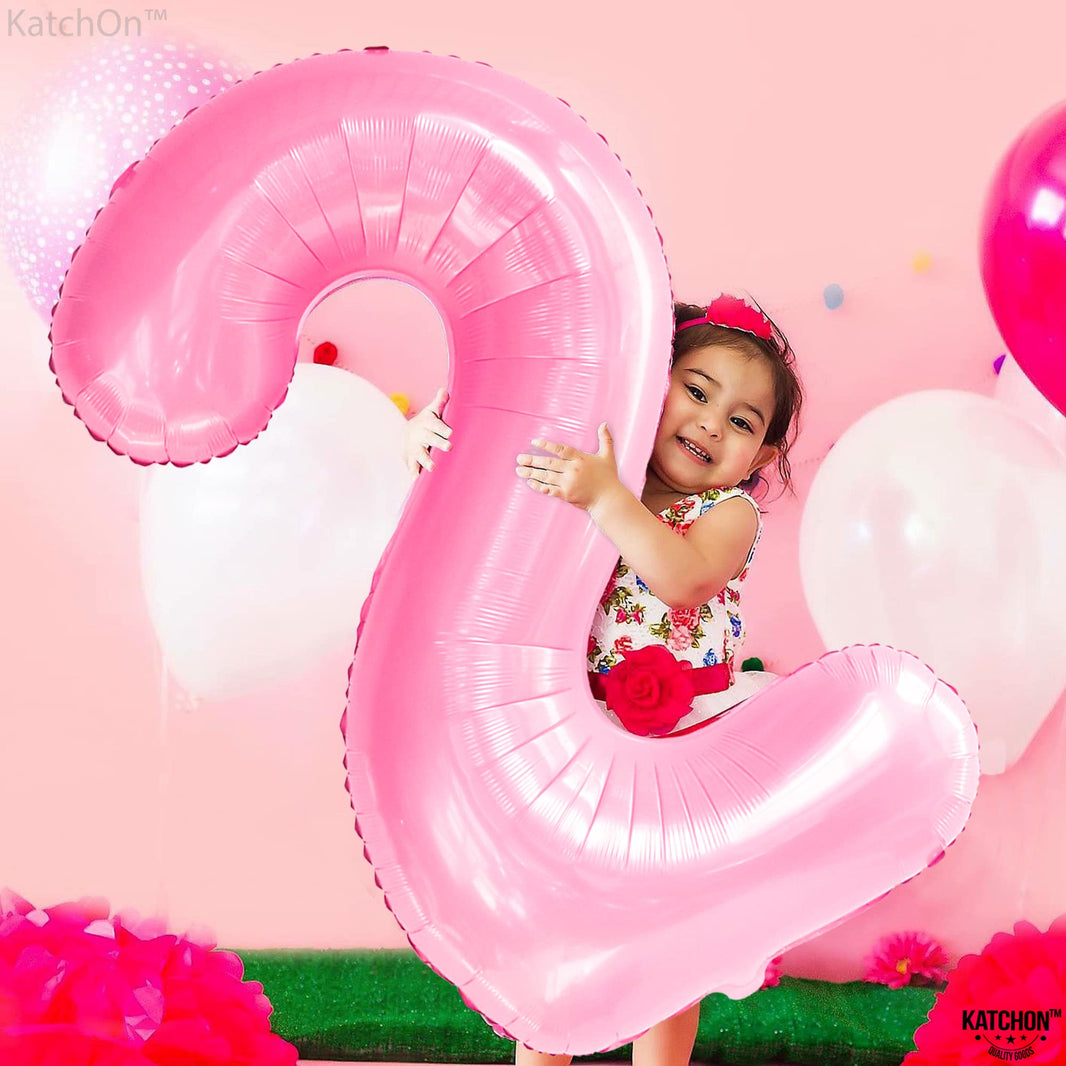 KatchOn, Giant Pink Number 2 Balloon - 40 Inch | Two Balloon, Light Pink 2 Balloons Number | 2nd Birthday Decorations for Girl | Two Sweet Birthday Decorations, 2nd Happy Anniversary Decoration