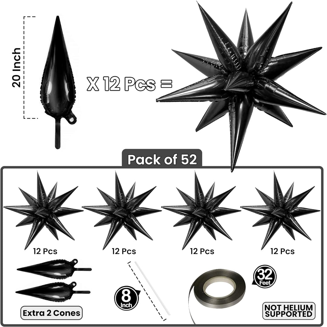KatchOn, Black Starburst Balloons - 20 Inch, Pack of 50 | Black Star Balloons Metallic, Black Spike Balloons for Black Decorations | Spiky Balloons for Black Birthday Decorations, Bachelorette Party