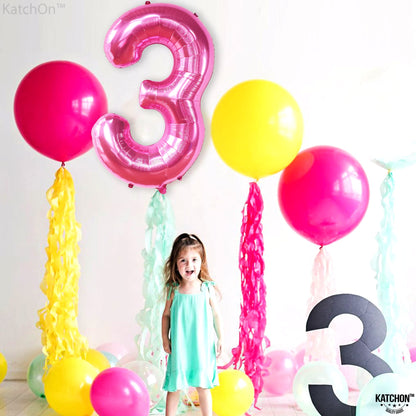 KatchOn, Giant Hot Pink Number 3 Balloon - 40 Inch | Number 3 Foil Balloon | 3rd Pink Birthday Decorations for Girls | 3rd Anniversary Decorations | Pink Party Decorations