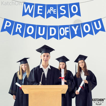 KatchOn, Felt We Are So Proud of You Banner - 10 Feet, No DIY | Blue White Congratulations Banner, Blue Graduation Decorations Class of 2024 | Congratulations Decor, Graduation Party Decorations 2024