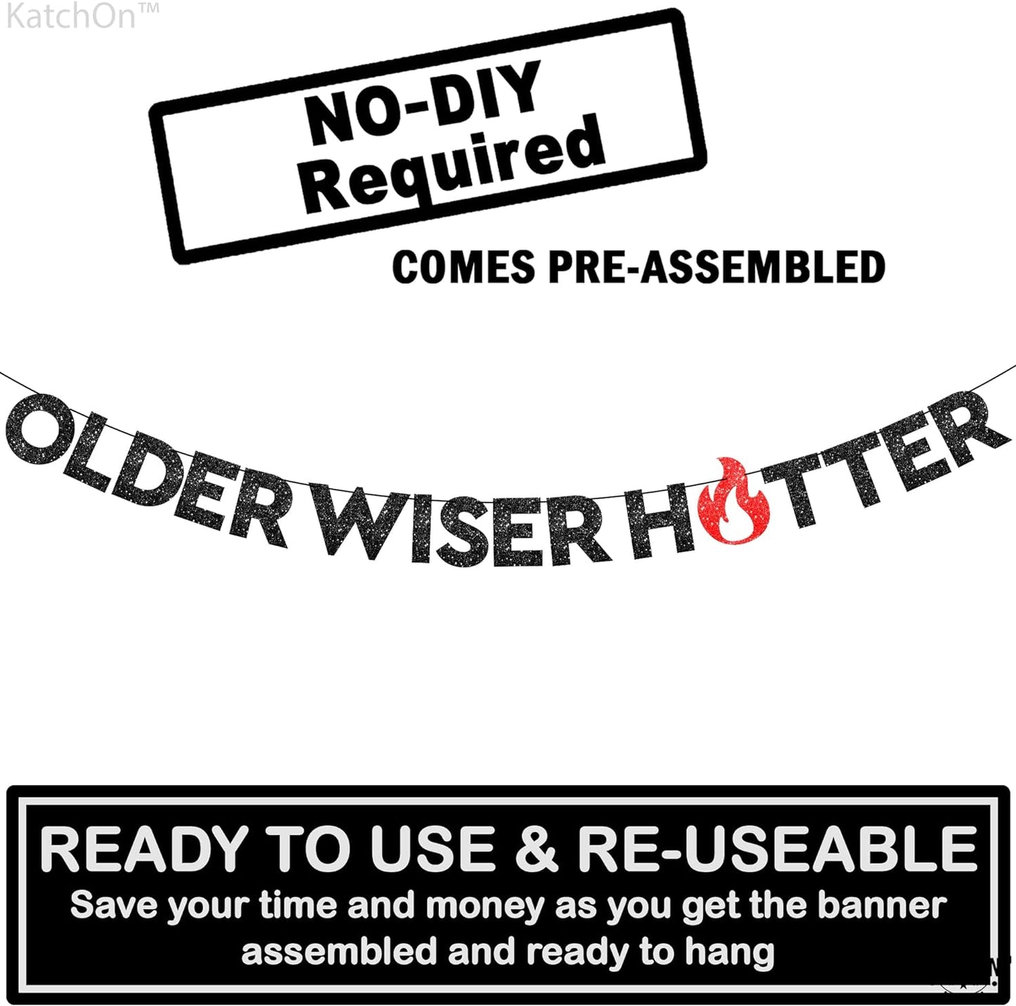 KatchOn, Shiny Older Wiser Hotter Banner - No DIY, 10 Feet | Funny Birthday Decorations | Older Wiser Hotter Birthday Banner, Adult Birthday Party Decorations, Older Wiser Hotter Birthday Decorations