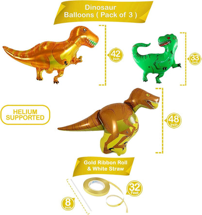 KatchOn, Giant Dinosaur Balloons for Birthday Party - 48 Inch, Pack of 4 | Three Rex Birthday Party Decorations | Three Rex Balloons, Dinosaur Party Decorations | Dinosaur Birthday Decorations