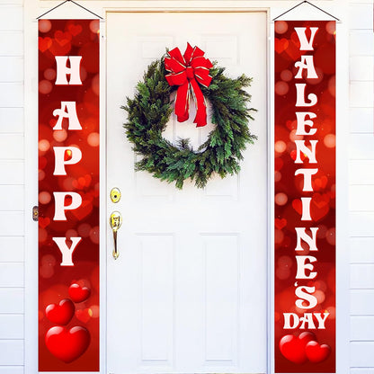 KatchOn, Red Heart Happy Valentines Day Banner - 72x12 Inch | Happy Valentines Banner Porch Sign | Red Valentines Day Door Banner | Happy Valentines Day Decorations for the Home