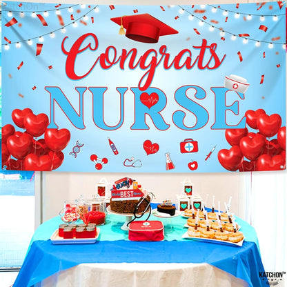 KatchOn, Red and Blue Congrats Nurse Banner - XtraLarge, 72x44 Inch | Graduation Banner, Nurse Graduation Decorations 2026 | nurse party decorations, Class of 2026 Decor | nurse grad party decorations