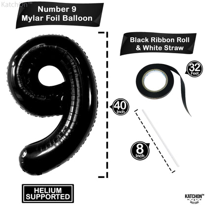 KatchOn, Giant Black Number 9 Balloon - 40 Inch | Foil 9 Birthday Balloon for 9th Birthday Decorations | 9th Anniversary Decoration | Black Party Decoration