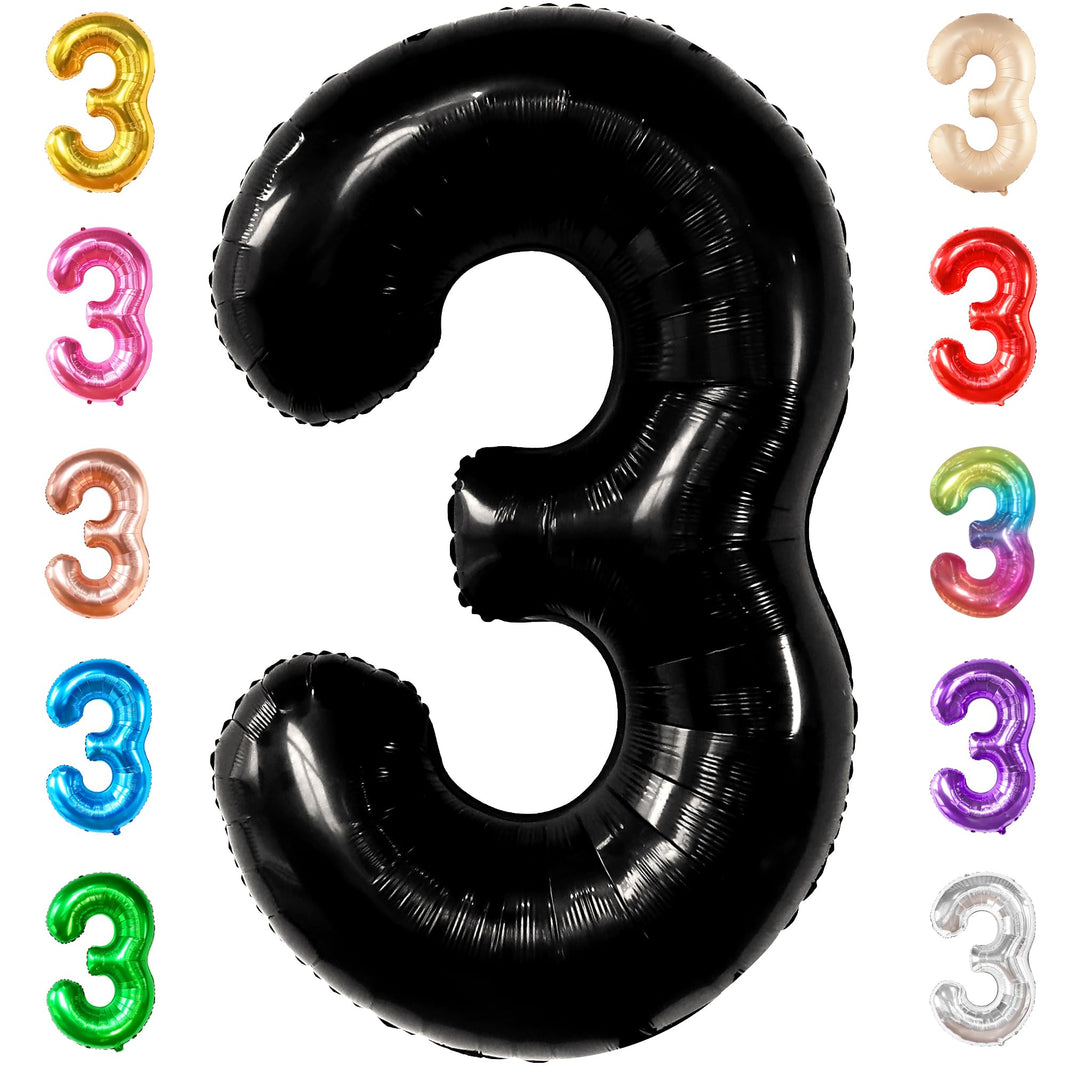 KatchOn Black Number 3 Balloon - Giant, 40 Inch | 3rd Birthday Decorations for Boys