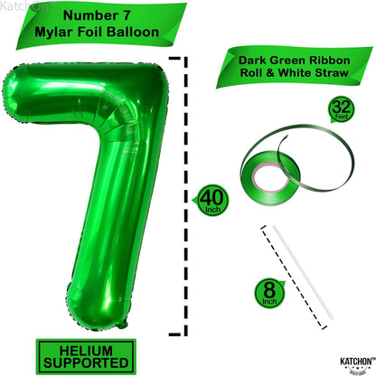 KatchOn, Dark Green 7 Balloon Number - 40 Inch | 7 Birthday Balloon for Jungle Party Decorations | Number 7 Balloons for Birthdays | Dark Green Number 7 Balloon for 7th Birthday Decorations for Boys