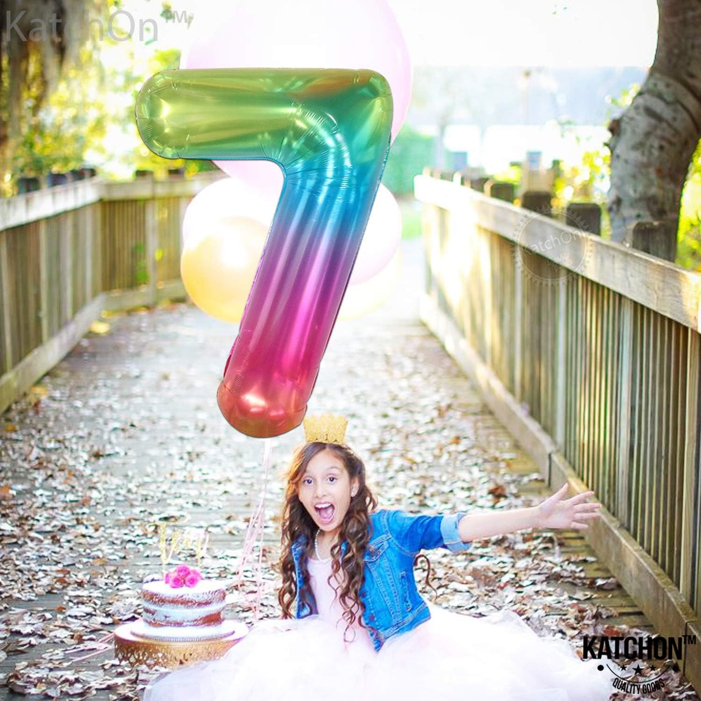 KatchOn, Rainbow Number 7 Balloon - 40 Inch | 7 Balloon Number | Seven Balloon for 7th Birthday Decorations for Girls | 7 Birthday Balloon for Rainbow High Birthday Party Supplies | Rainbow 7 Balloon