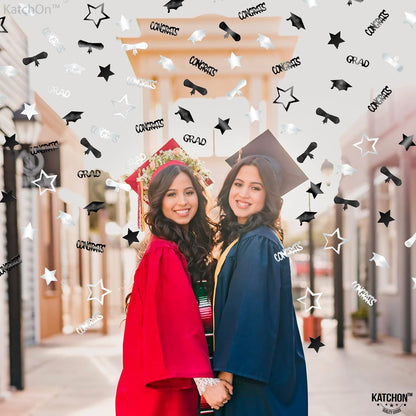KatchOn, Black and Silver Graduation Confetti - Pack of 1300 | Grad Confetti for Graduation Decorations 2026, Black and Silver 2026 Graduation Decorations, Grad Table Decorations 2026