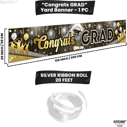 KatchOn, XtraLarge Congrats Grad Banner - 120x20 Inch | Disco Graduation Backdrop 2026, Black and Gold Graduation Decorations 2026 | Graduation Banner, Graduation Decorations Class of 2026