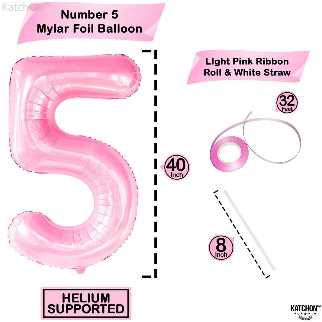 KatchOn, Giant Pink 5 Balloon Number - 40 Inch | Mylar Pink Number 5 Balloon | Pink Five Balloons, 5th Birthday Decorations Girl | Pink 5 Balloon For Happy Anniversary Decorations