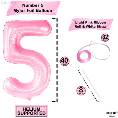 KatchOn, Giant Pink 5 Balloon Number - 40 Inch | Mylar Pink Number 5 Balloon | Pink Five Balloons, 5th Birthday Decorations Girl | Pink 5 Balloon For Happy Anniversary Decorations