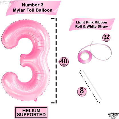 KatchOn, Giant Pink Number 3 Balloon - 40 Inch, 3rd Birthday Decorations for Girls | Pink 3 Balloon Number, Unicorn Birthday Decorations for Girls | Third Birthday Decorations Girl, 3 Year Old Balloon