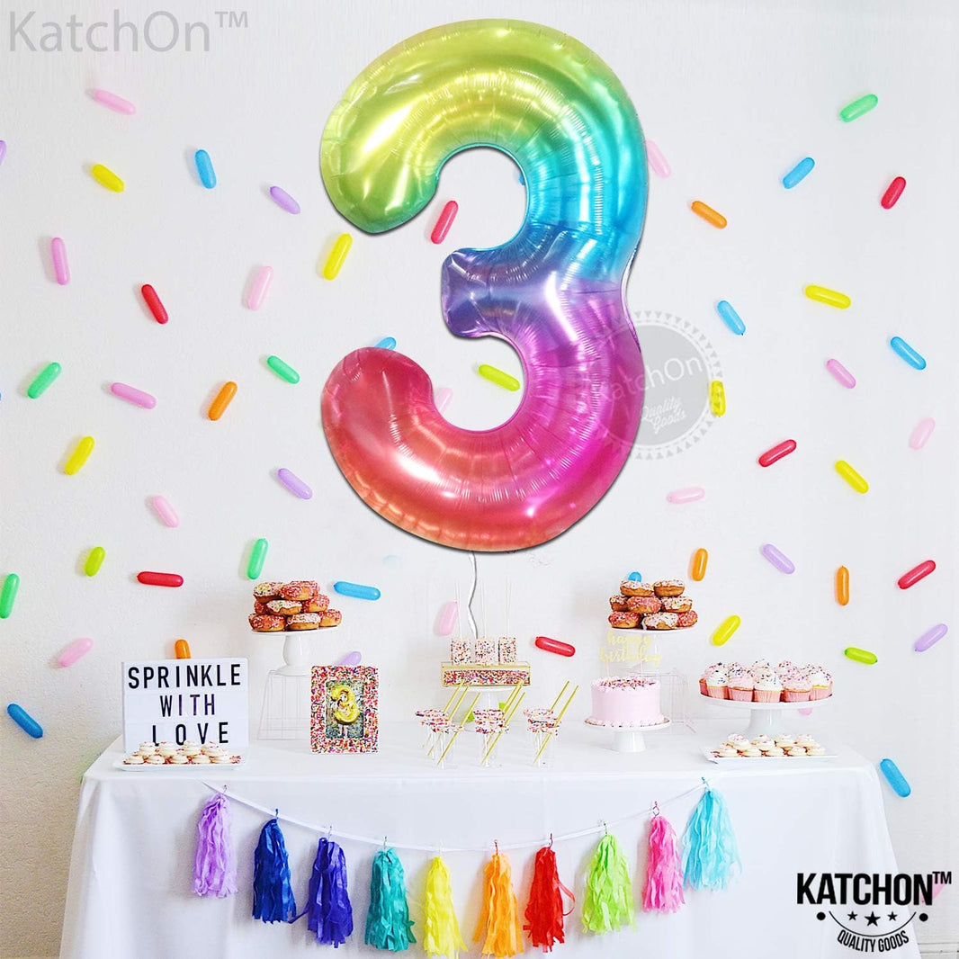 KatchOn, Giant Jelly Rainbow 3 Balloon Number - 40 Inch | Number 3 Balloon for 3rd Birthday Girl Decorations | 3rd Birthday Balloons | Rainbow Number Balloons for Anniversary Decorations