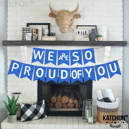KatchOn, Felt We Are So Proud of You Banner - 10 Feet, No DIY | Blue White Congratulations Banner, Blue Graduation Decorations Class of 2024 | Congratulations Decor, Graduation Party Decorations 2024